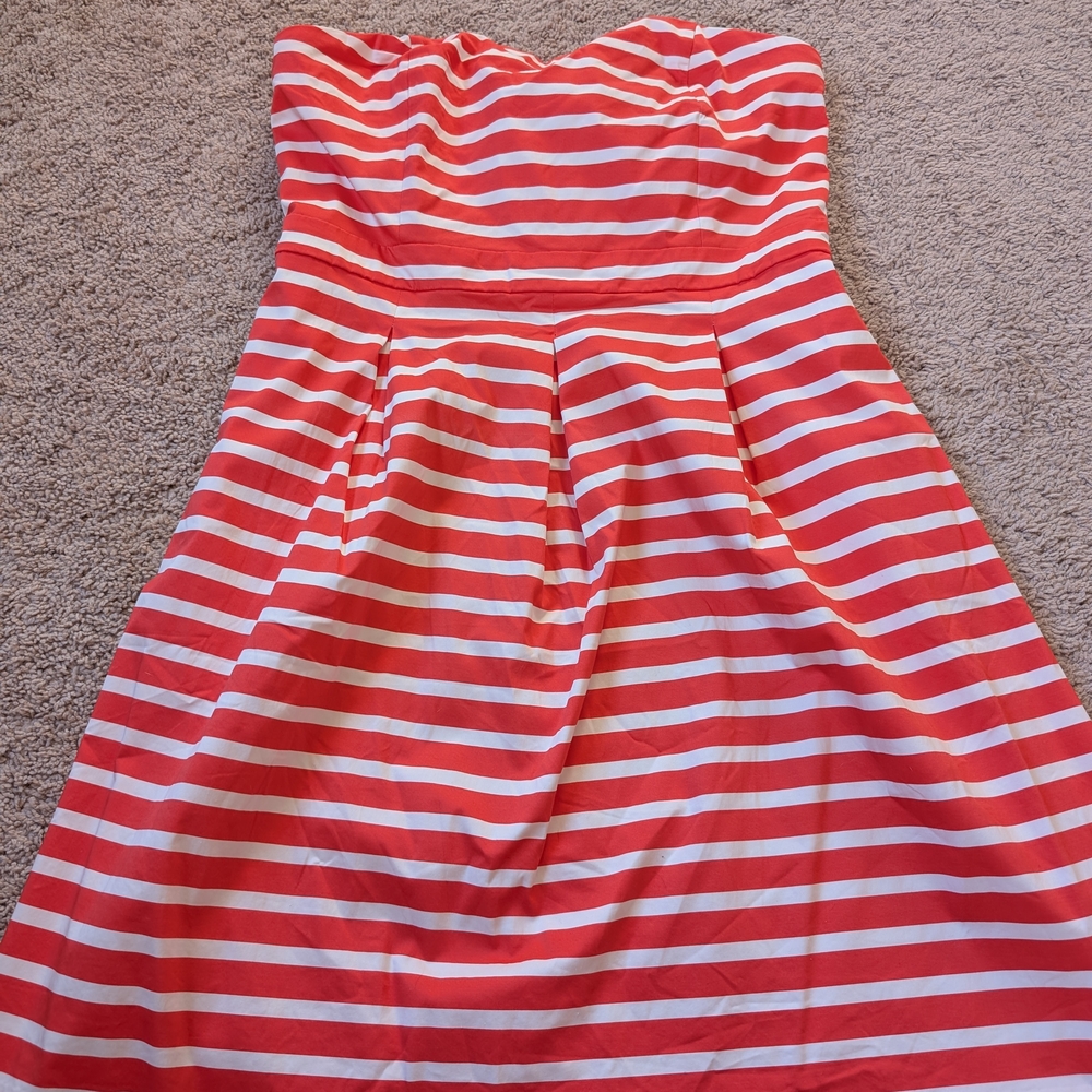 GAP Orange and White Striped Strapless Dress